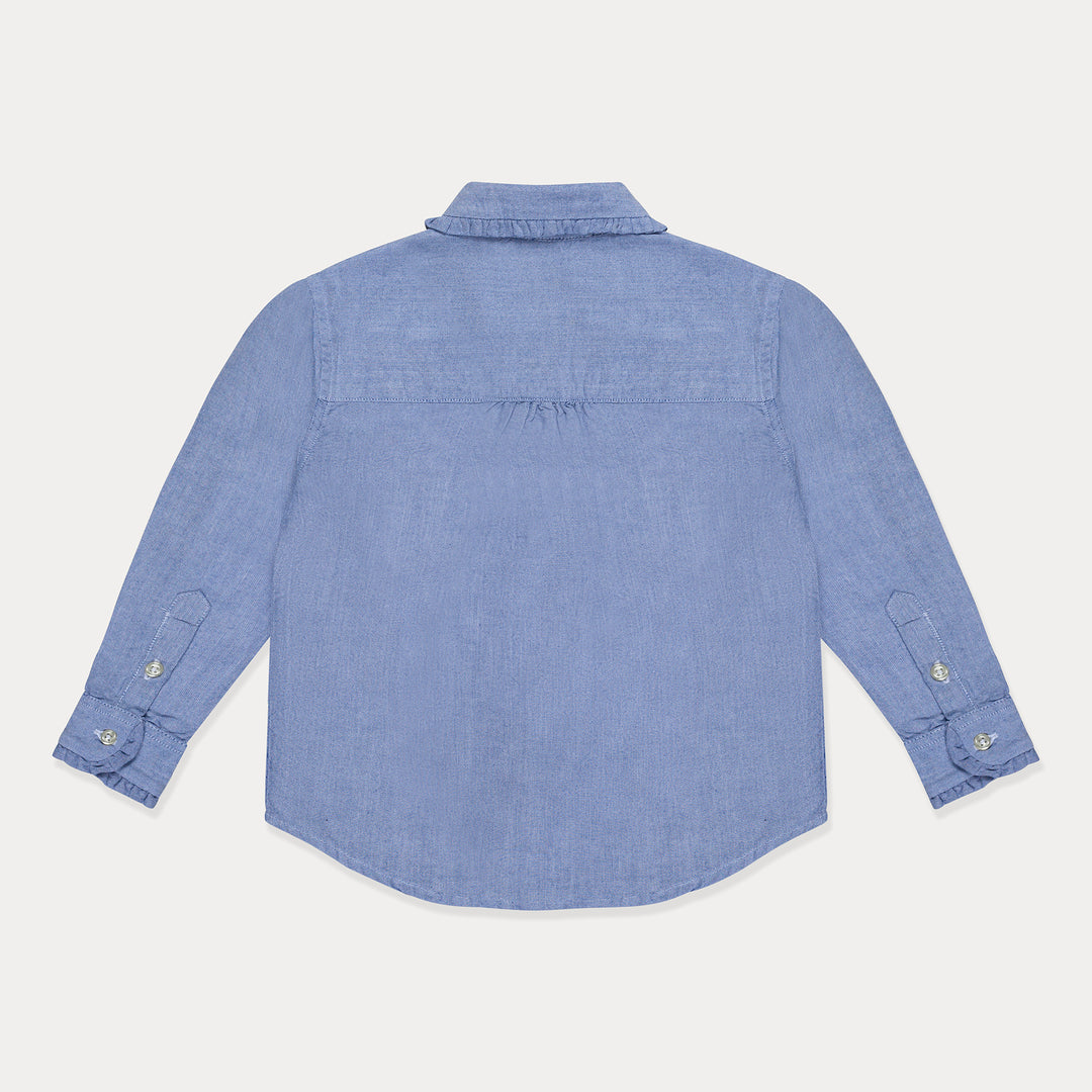 Toddler Top, Toddler Long Sleeve Shirt Girl, Blue Chambray Fabric