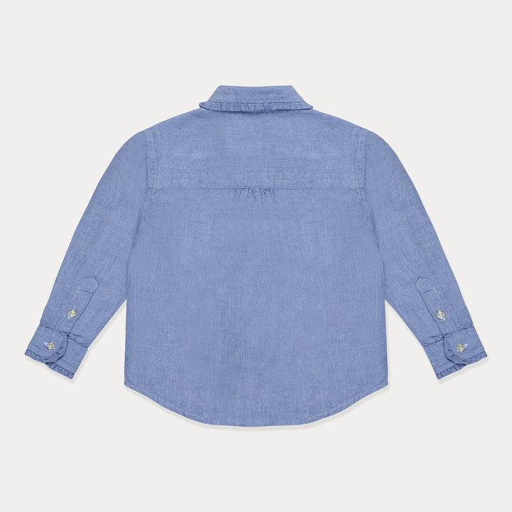 Toddler Top, Toddler Long Sleeve Shirt Girl, Blue Chambray Fabric
