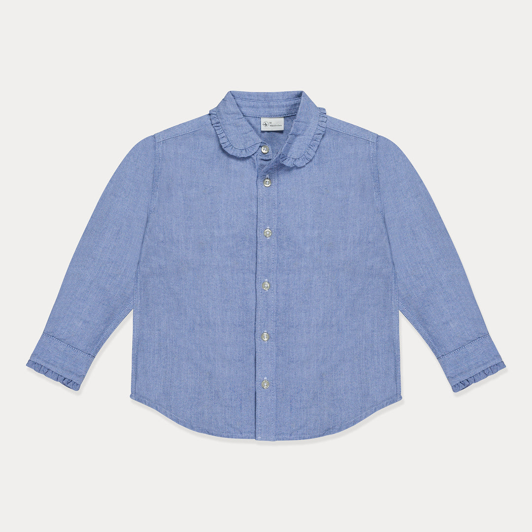 Toddler Top, Toddler Long Sleeve Shirt Girl, Blue Chambray Fabric