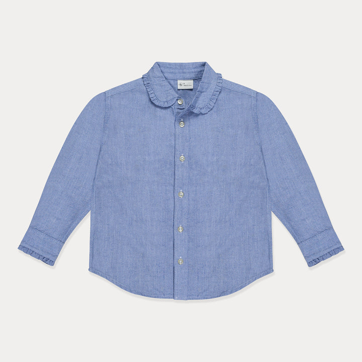 Toddler Top, Toddler Long Sleeve Shirt Girl, Blue Chambray Fabric
