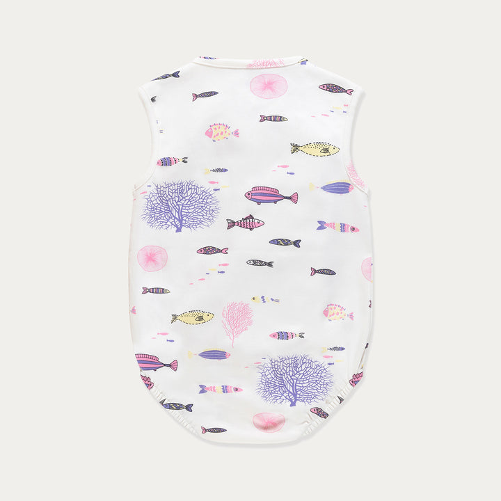 Baby Bodysuit, Infant Bodysuit, Aqua Fishes Print, Cotton Sleeveless