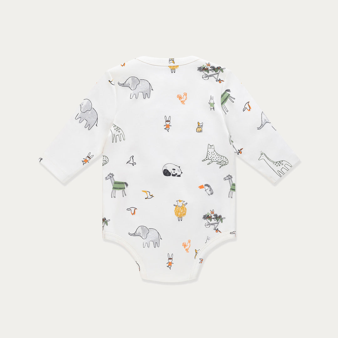 Baby Bodysuit, Infant Bodysuit, Wildlife Print, Cotton Long Sleeve