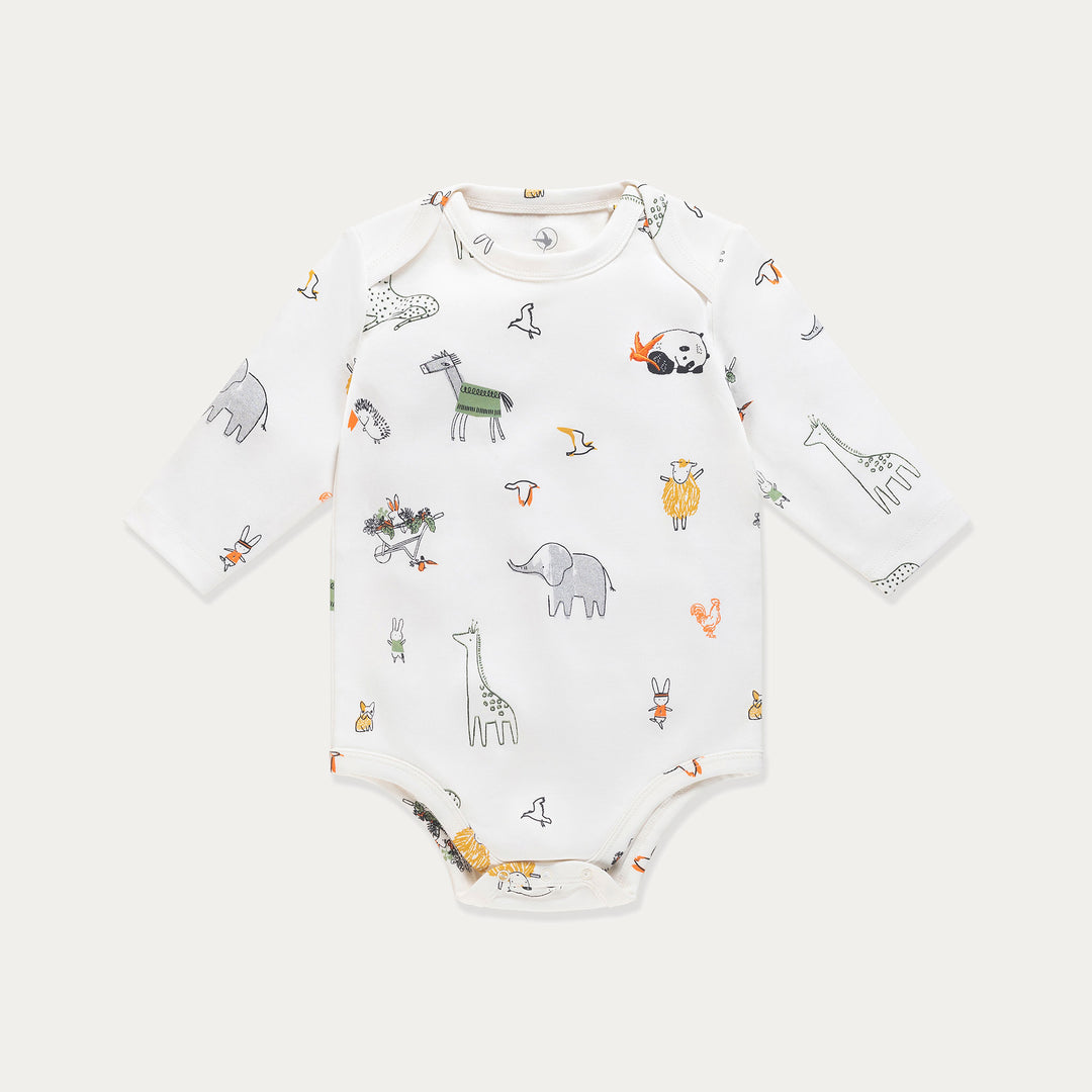 Baby Bodysuit, Infant Bodysuit, Wildlife Print, Cotton Long Sleeve