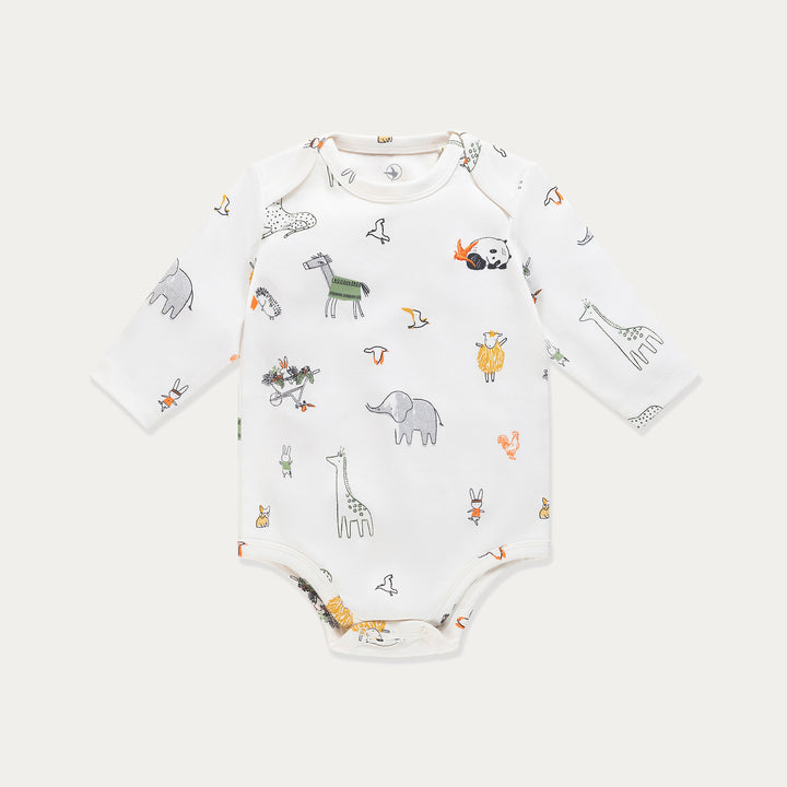 Baby Bodysuit, Infant Bodysuit, Wildlife Print, Cotton Long Sleeve