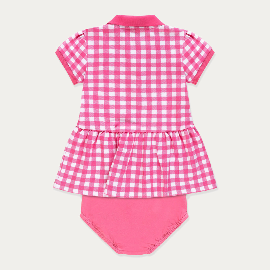 Baby Dress, Polo Dress for Baby Girl, Pink Gingham Baby Dress