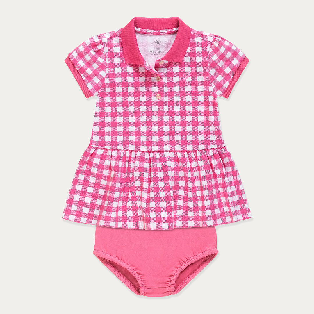 Baby Dress, Polo Dress for Baby Girl, Pink Gingham Baby Dress