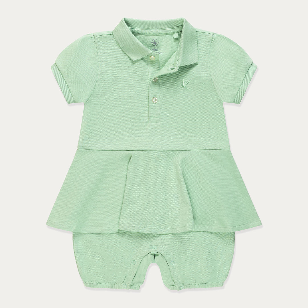 Baby Dress, Polo Dress for Baby Girl, Green Baby Dress Shortall