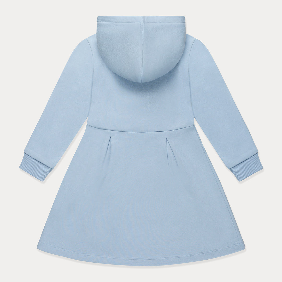Toddler Girls Hoodie Dress, Soft Fleece Cotton, Light Blue