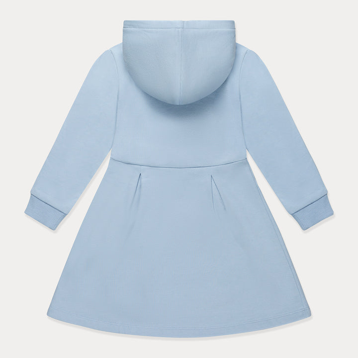 Toddler Girls Hoodie Dress, Soft Fleece Cotton, Light Blue