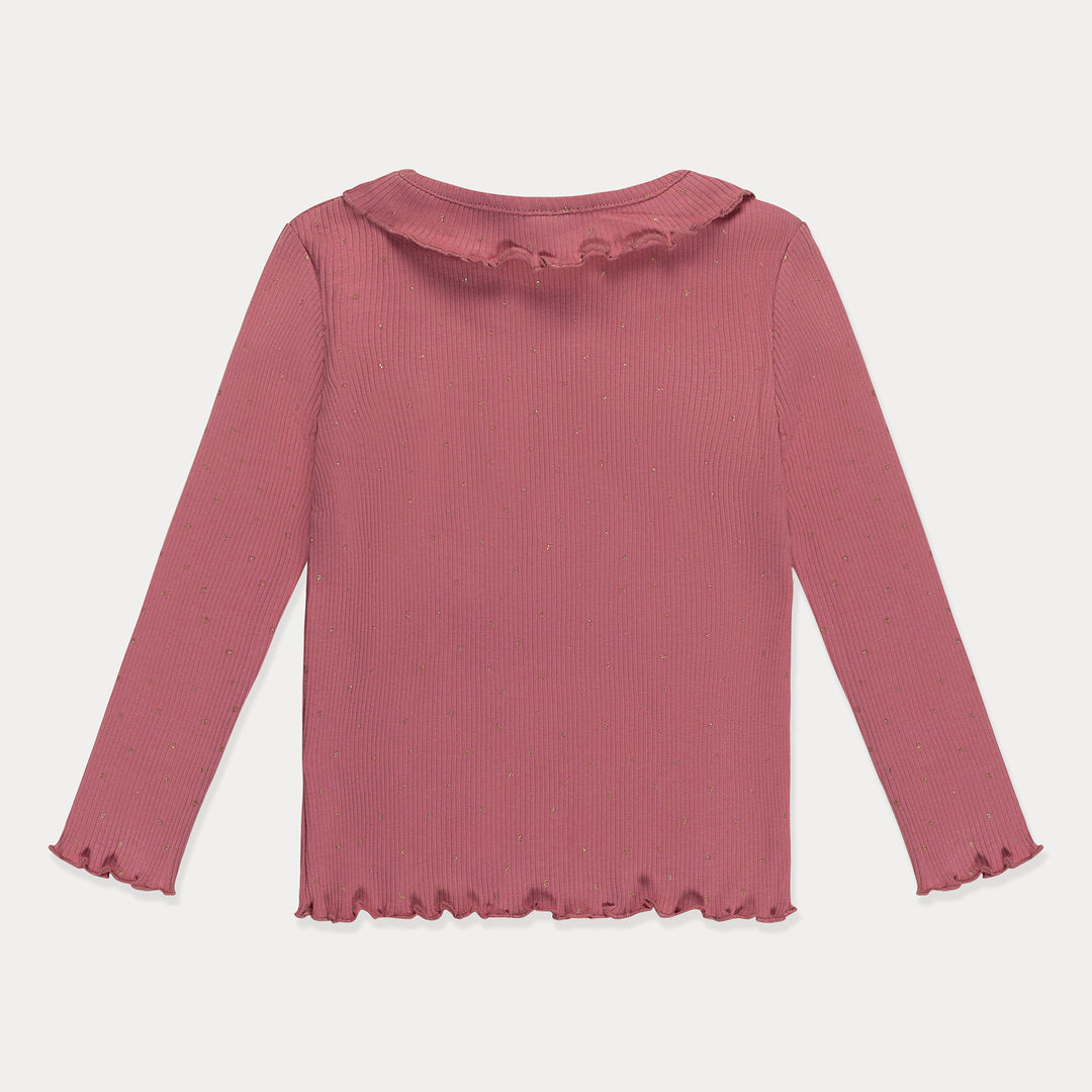 Toddler Girls Top Long Sleeve Shirt Lettuce Neck, Cotton Ribbed, Pink