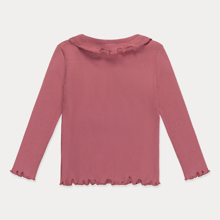 Toddler Girls Top Long Sleeve Shirt Lettuce Neck, Cotton Ribbed, Pink