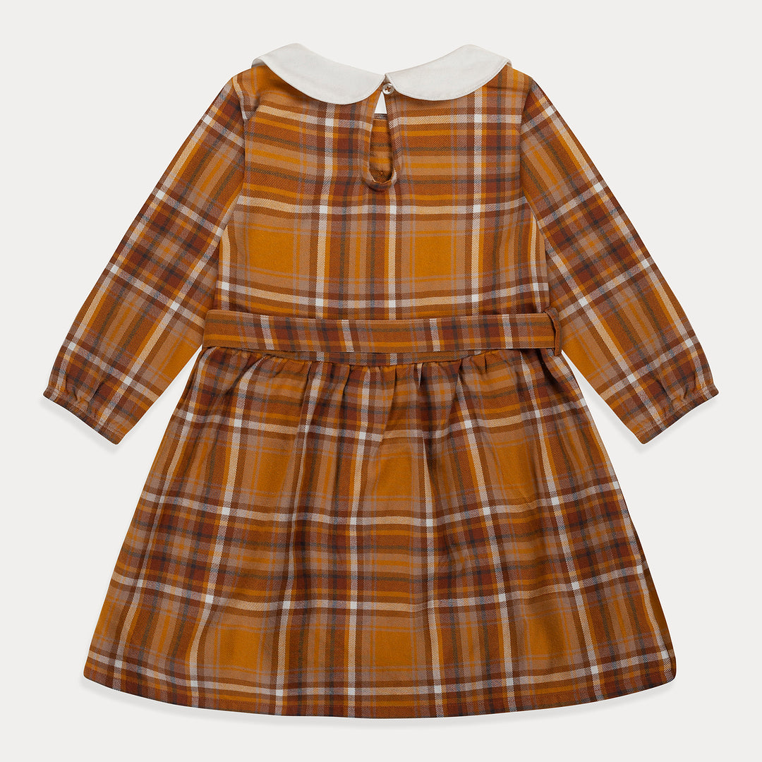 Toddler Dress, Girls Dress Plaid Long Sleeve Flannel Cotton Belted