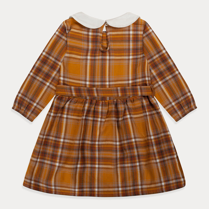 Toddler Dress, Girls Dress Plaid Long Sleeve Flannel Cotton Belted