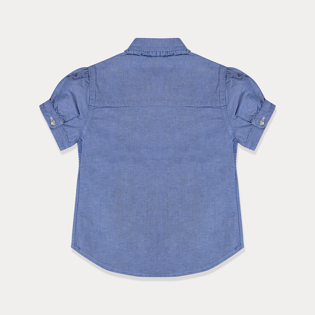 Toddler Top, Toddler Girl Shirt Ruffle Collar Neck Summer Top, Blue