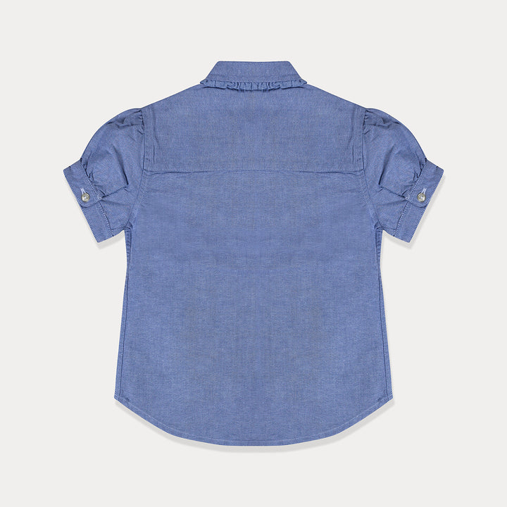 Toddler Top, Toddler Girl Shirt Ruffle Collar Neck Summer Top, Blue