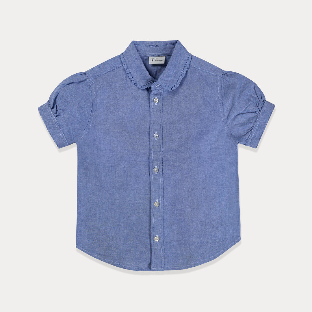 Toddler Top, Toddler Girl Shirt Ruffle Collar Neck Summer Top, Blue