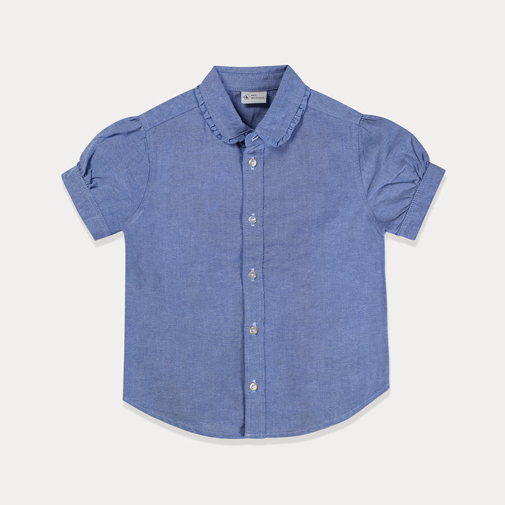 Toddler Top, Toddler Girl Shirt Ruffle Collar Neck Summer Top, Blue