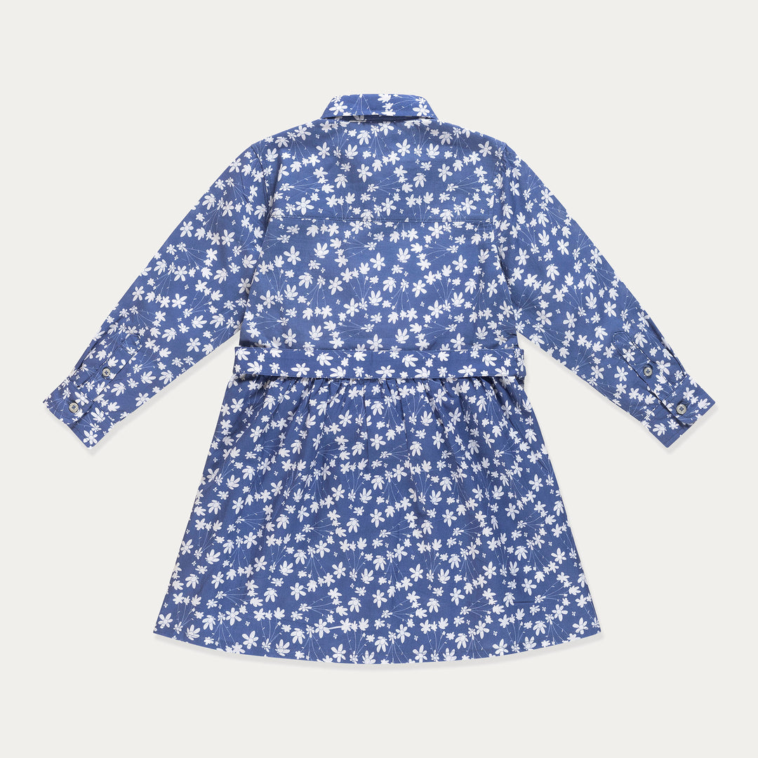 Toddler Dress, Girls Dress Long Sleeve, Floral Shirt Dress, Cobalt Blue