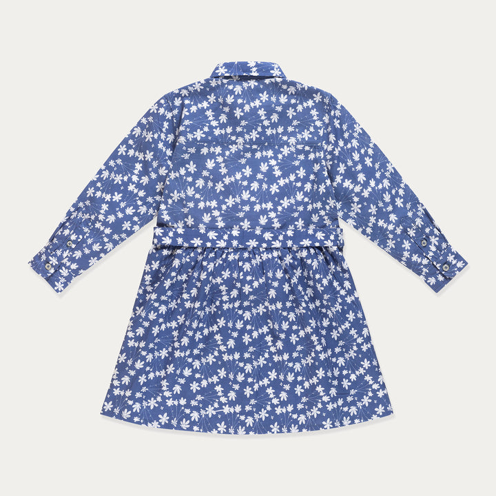 Toddler Dress, Girls Dress Long Sleeve, Floral Shirt Dress, Cobalt Blue