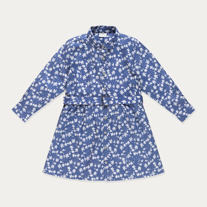 Toddler Dress, Girls Dress Long Sleeve, Floral Shirt Dress, Cobalt Blue