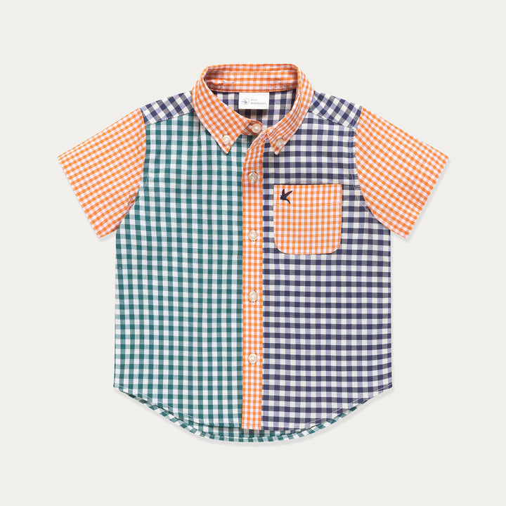 Baby Boy Dress Shirt, Baby Button Down Shirt, Gingham Cotton Poplin