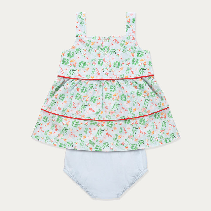 Baby Dress, Floral Cotton Baby Girl Dress Set, White Garden Print