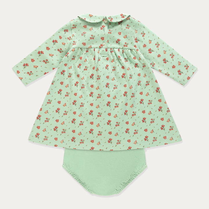 Baby Dress, Floral Cotton Baby Girl Dress Set, Pistachio Green