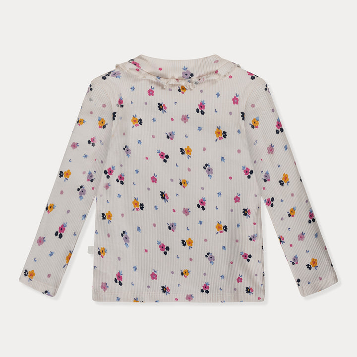 Toddler Girls Top Long Sleeve Shirt, Cotton Ribbed, Floral White